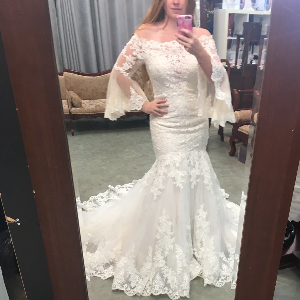 NWT Poet Sleeve Lace Blush/Ivory Wedding Dress